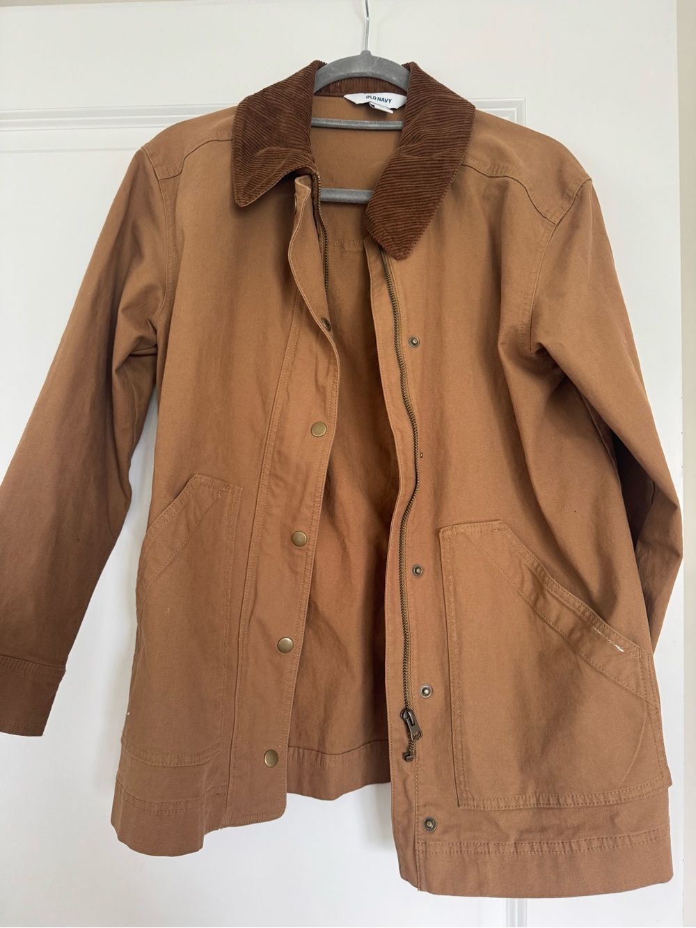 Old Navy Brown Canvas Utility Jacket with Dark Brown Corduroy Collar